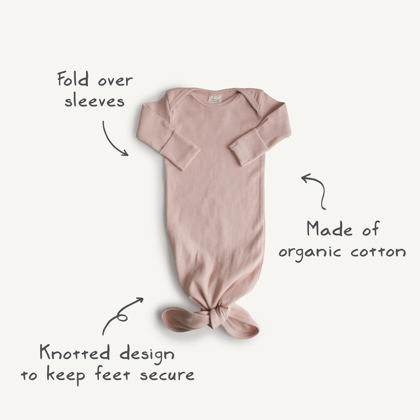 Mushie Ribbed Knotted Baby Gown + Beanie Set – Organic Cotton