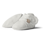 White baby booties with a brand logo on a transparent background