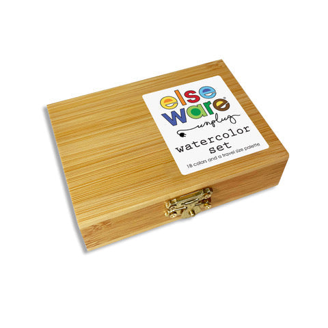 Wooden box with a colorful label on a white background