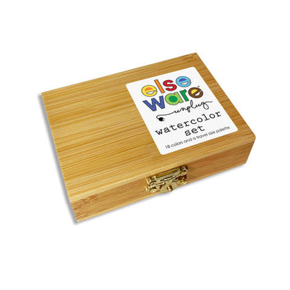 Wooden box with a colorful label on a white background